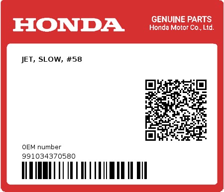 Product image: Honda - 991034370580 - JET, SLOW, #58  0