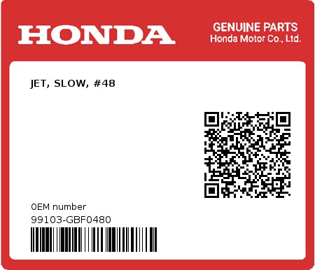 Product image: Honda - 99103-GBF0480 - JET, SLOW, #48  0