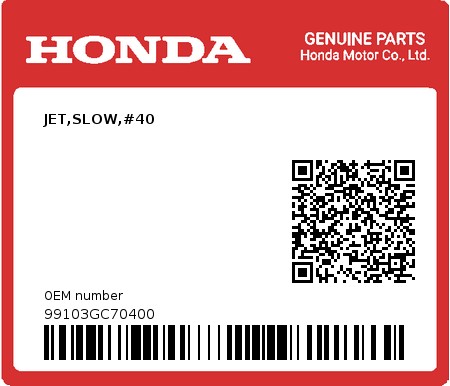 Product image: Honda - 99103GC70400 - JET,SLOW,#40  0