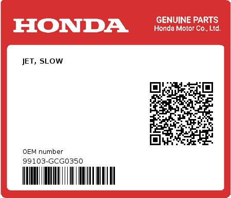 Product image: Honda - 99103-GCG0350 - JET, SLOW  0