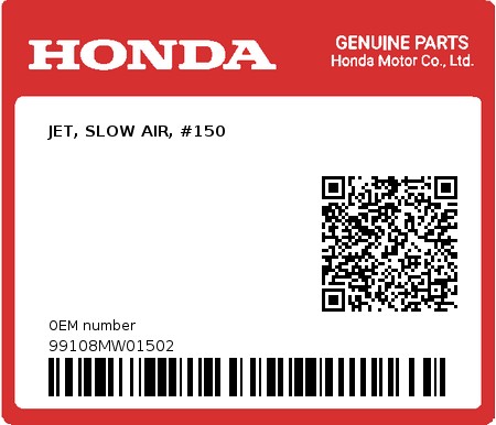 Product image: Honda - 99108MW01502 - JET, SLOW AIR, #150  0