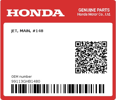 Product image: Honda - 99113GHB1480 - JET, MAIN, #148  0