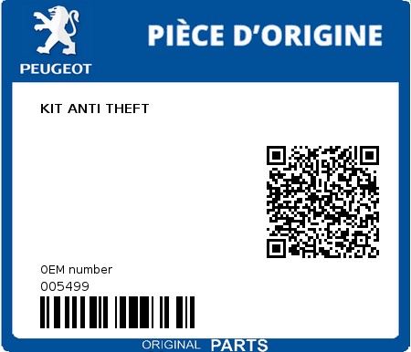 Product image: Peugeot - 005499 - KIT ANTI THEFT  0