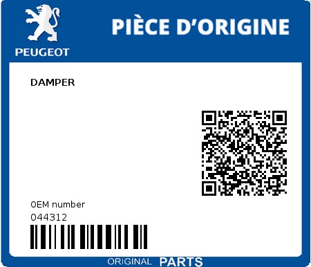 Product image: Peugeot - 044312 - DAMPER  0