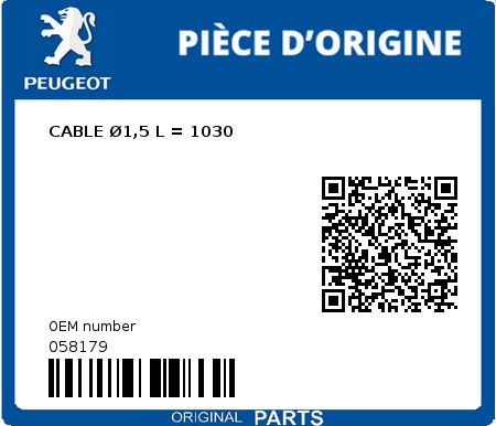 Product image: Peugeot - 058179 - CABLE Ø1,5 L = 1030  0