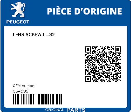 Product image: Peugeot - 064599 - LENS SCREW L=32  0