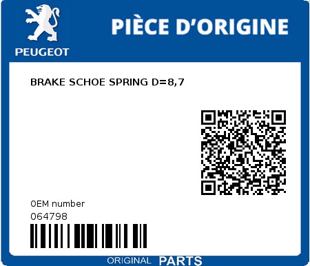 Product image: Peugeot - 064798 - BRAKE SCHOE SPRING D=8,7  0
