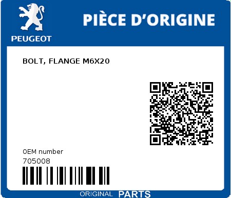 Product image: Peugeot - 705008 - BOLT, FLANGE M6X20  0