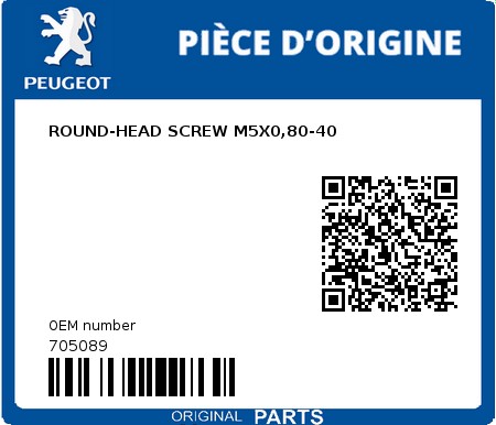 Product image: Peugeot - 705089 - ROUND-HEAD SCREW M5X0,80-40  0