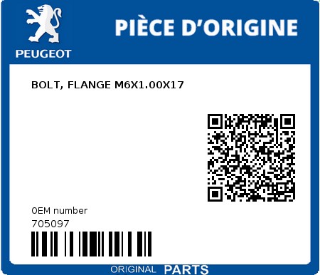 Product image: Peugeot - 705097 - BOLT, FLANGE M6X1.00X17  0