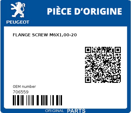 Product image: Peugeot - 706559 - FLANGE SCREW M6X1,00-20  0