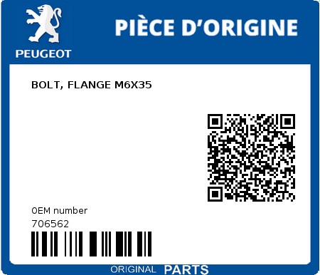 Product image: Peugeot - 706562 - BOLT, FLANGE M6X35  0