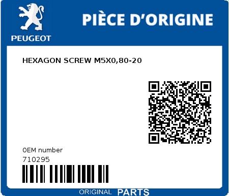 Product image: Peugeot - 710295 - HEXAGON SCREW M5X0,80-20  0