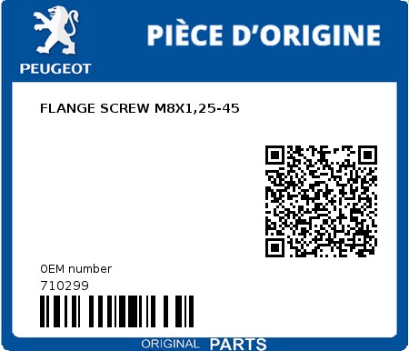 Product image: Peugeot - 710299 - FLANGE SCREW M8X1,25-45  0
