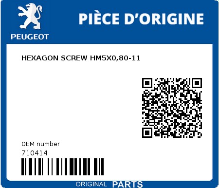 Product image: Peugeot - 710414 - HEXAGON SCREW HM5X0,80-11  0