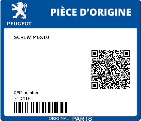 Product image: Peugeot - 710416 - SCREW M6X10  0