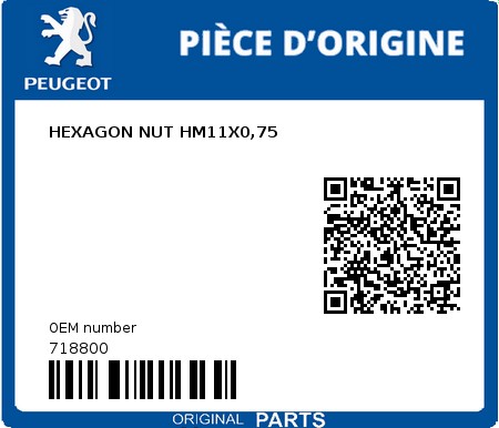 Product image: Peugeot - 718800 - HEXAGON NUT HM11X0,75  0