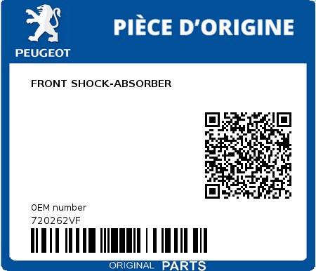 Product image: Peugeot - 720262VF - FRONT SHOCK-ABSORBER  0