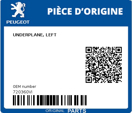 Product image: Peugeot - 720360VI - UNDERPLANE, LEFT  0