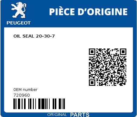 Product image: Peugeot - 720960 - OIL SEAL 20-30-7  0