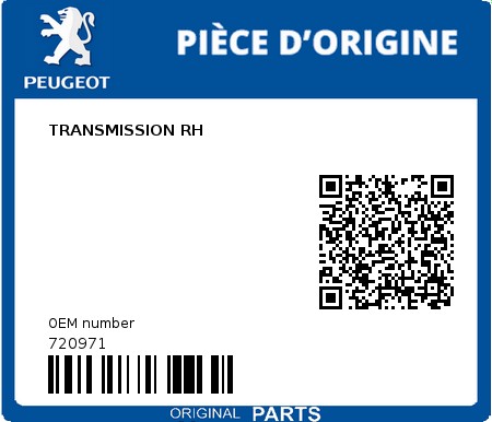 Product image: Peugeot - 720971 - TRANSMISSION RH  0