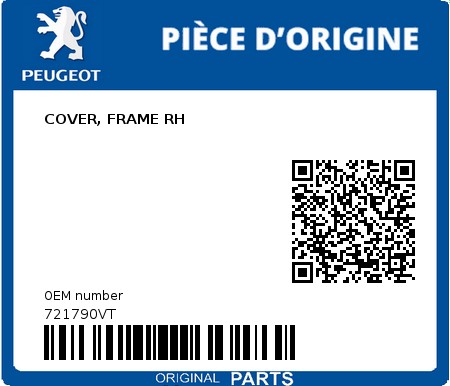 Product image: Peugeot - 721790VT - COVER, FRAME RH  0