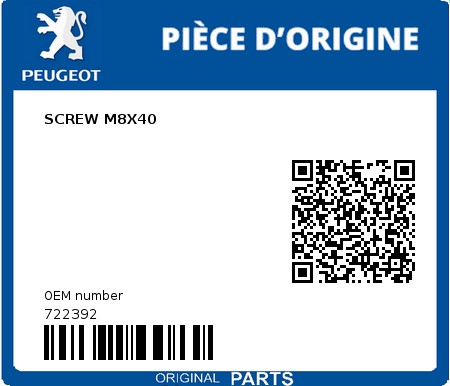 Product image: Peugeot - 722392 - SCREW M8X40  0