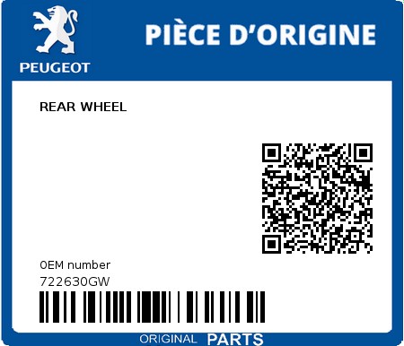 Product image: Peugeot - 722630GW - REAR WHEEL  0