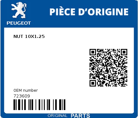 Product image: Peugeot - 723609 - NUT 10X1.25  0