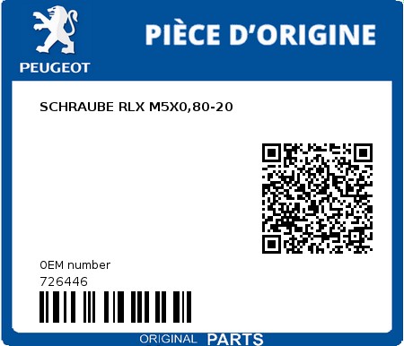 Product image: Peugeot - 726446 - SCHRAUBE RLX M5X0,80-20  0