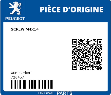 Product image: Peugeot - 726457 - SCREW M4X14  0