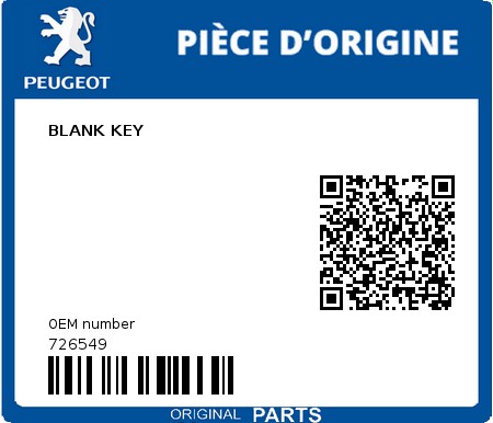 Product image: Peugeot - 726549 - BLANK KEY  0