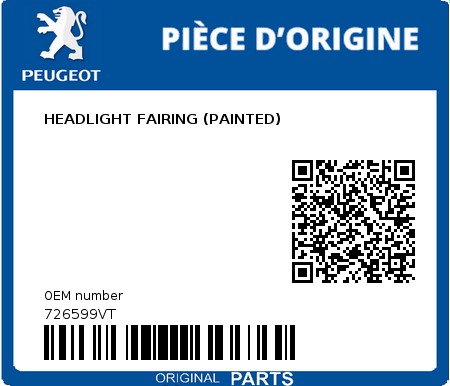 Product image: Peugeot - 726599VT - HEADLIGHT FAIRING (PAINTED)  0