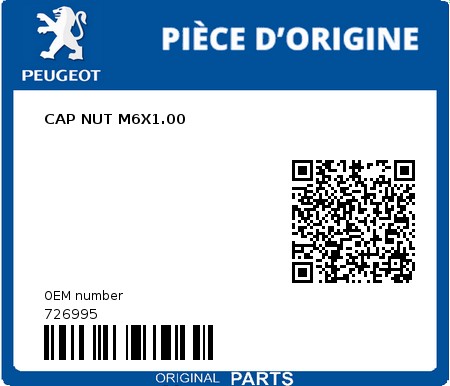 Product image: Peugeot - 726995 - CAP NUT M6X1.00  0
