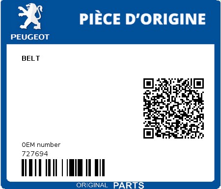 Product image: Peugeot - 727694 - BELT  0