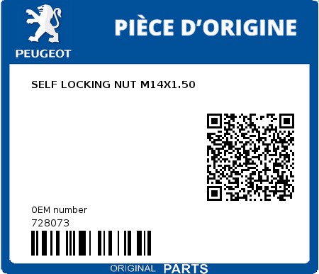 Product image: Peugeot - 728073 - SELF LOCKING NUT M14X1.50  0
