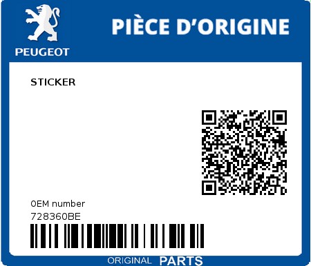 Product image: Peugeot - 728360BE - STICKER  0