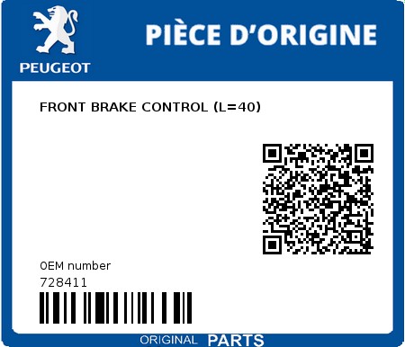 Product image: Peugeot - 728411 - FRONT BRAKE CONTROL (L=40)  0