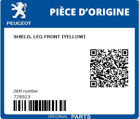 Product image: Peugeot - 728923 - SHIELD, LEG FRONT (YELLOW)  0