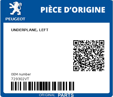 Product image: Peugeot - 729302VT - UNDERPLANE, LEFT  0