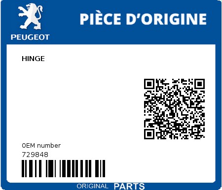 Product image: Peugeot - 729848 - HINGE  0