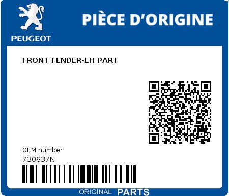 Product image: Peugeot - 730637N - FRONT FENDER-LH PART  0