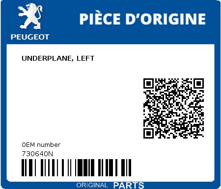 Product image: Peugeot - 730640N - UNDERPLANE, LEFT  0
