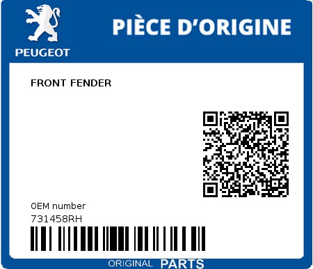 Product image: Peugeot - 731458RH - FRONT FENDER  0