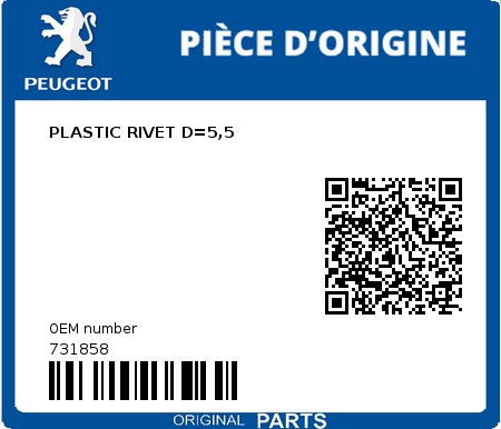Product image: Peugeot - 731858 - PLASTIC RIVET D=5,5  0