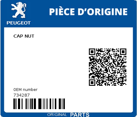 Product image: Peugeot - 734287 - CAP NUT  0