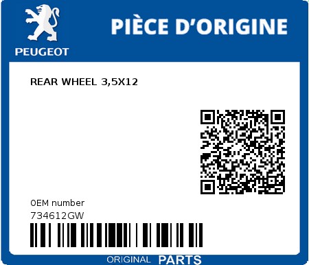 Product image: Peugeot - 734612GW - REAR WHEEL 3,5X12  0
