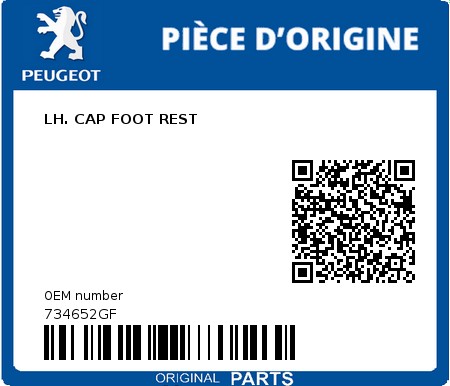 Product image: Peugeot - 734652GF - LH. CAP FOOT REST  0