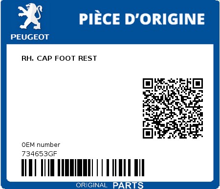 Product image: Peugeot - 734653GF - RH. CAP FOOT REST  0