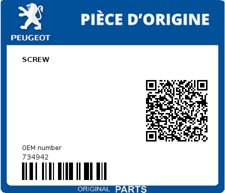 Product image: Peugeot - 734942 - SCREW  0